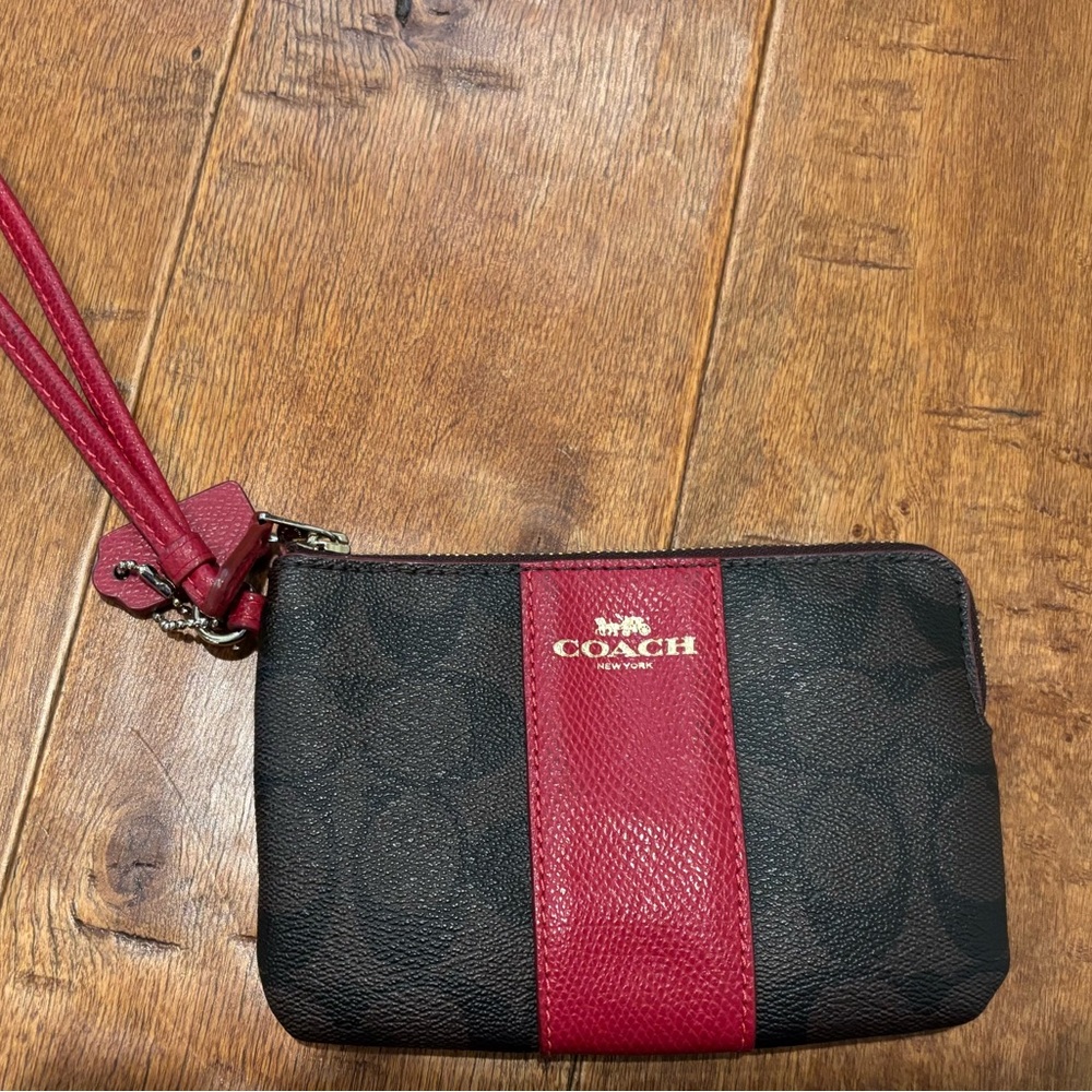 Coach Black and Red Signature Clutch with Monogram